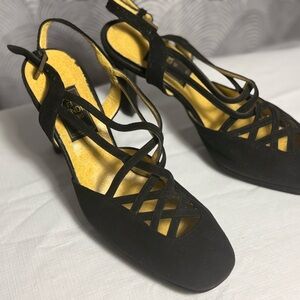Fendi vintage suede strappy black slingback